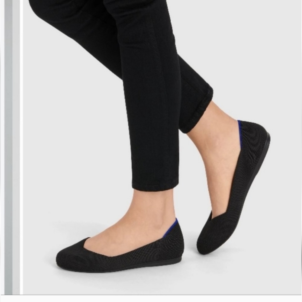 Rothy's The Flat in Black, Classic Ballet Flats, Slip-ons, Sz 8.5 Like New